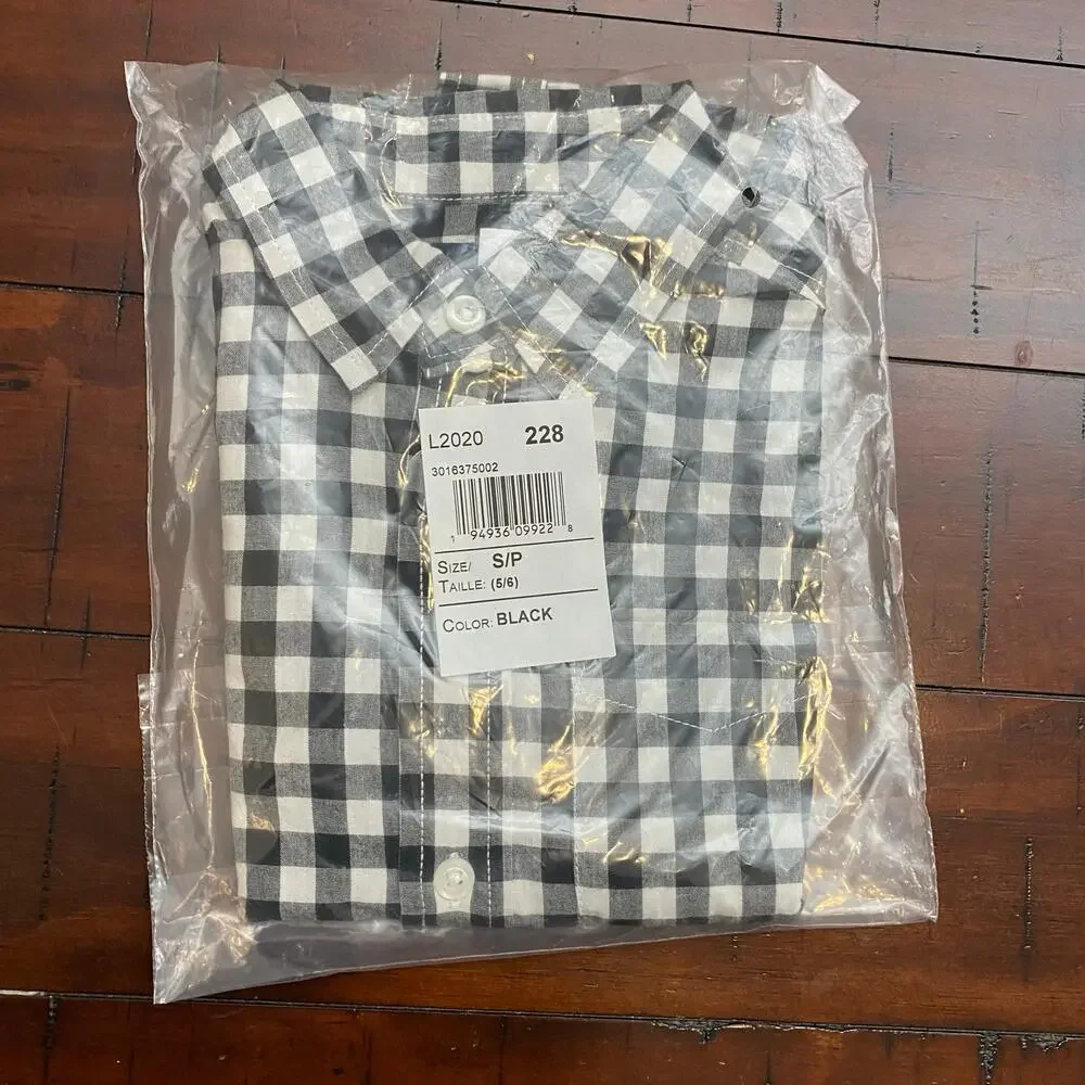 Children’s Place Boys Long Sleeve Gingham Button Down Black/White Size S NWT